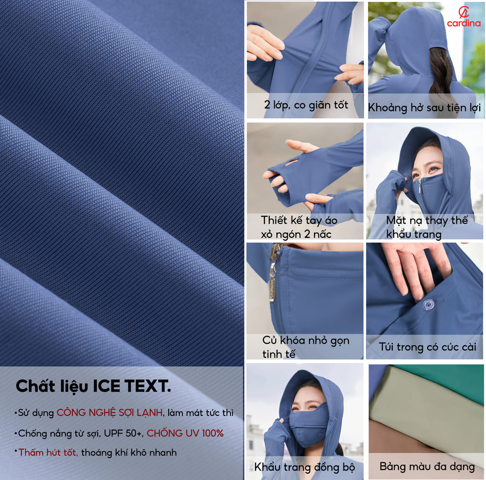 Áo chống nắng nữ 2 lớp vải sợi lạnh dáng lửng thắt eo cản UV