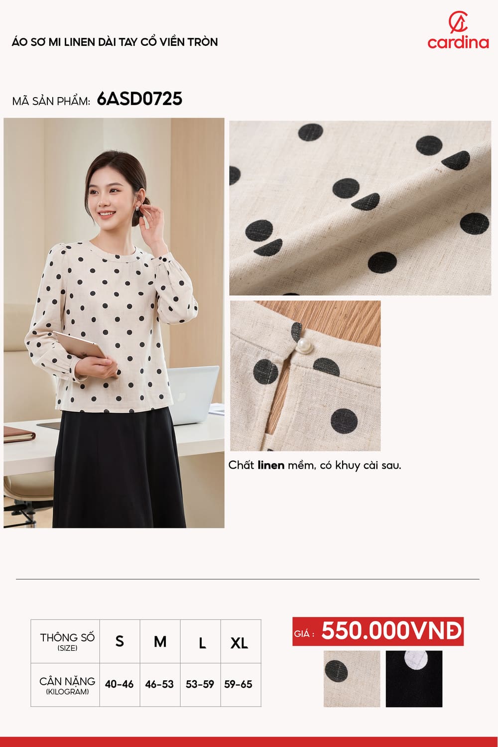 Áo sơ mi linen dài tay cổ viền tròn