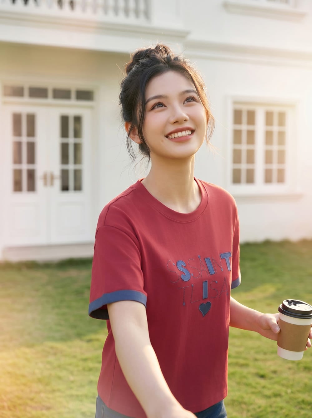 Áo thun cotton cổ tròn tay cộc phối