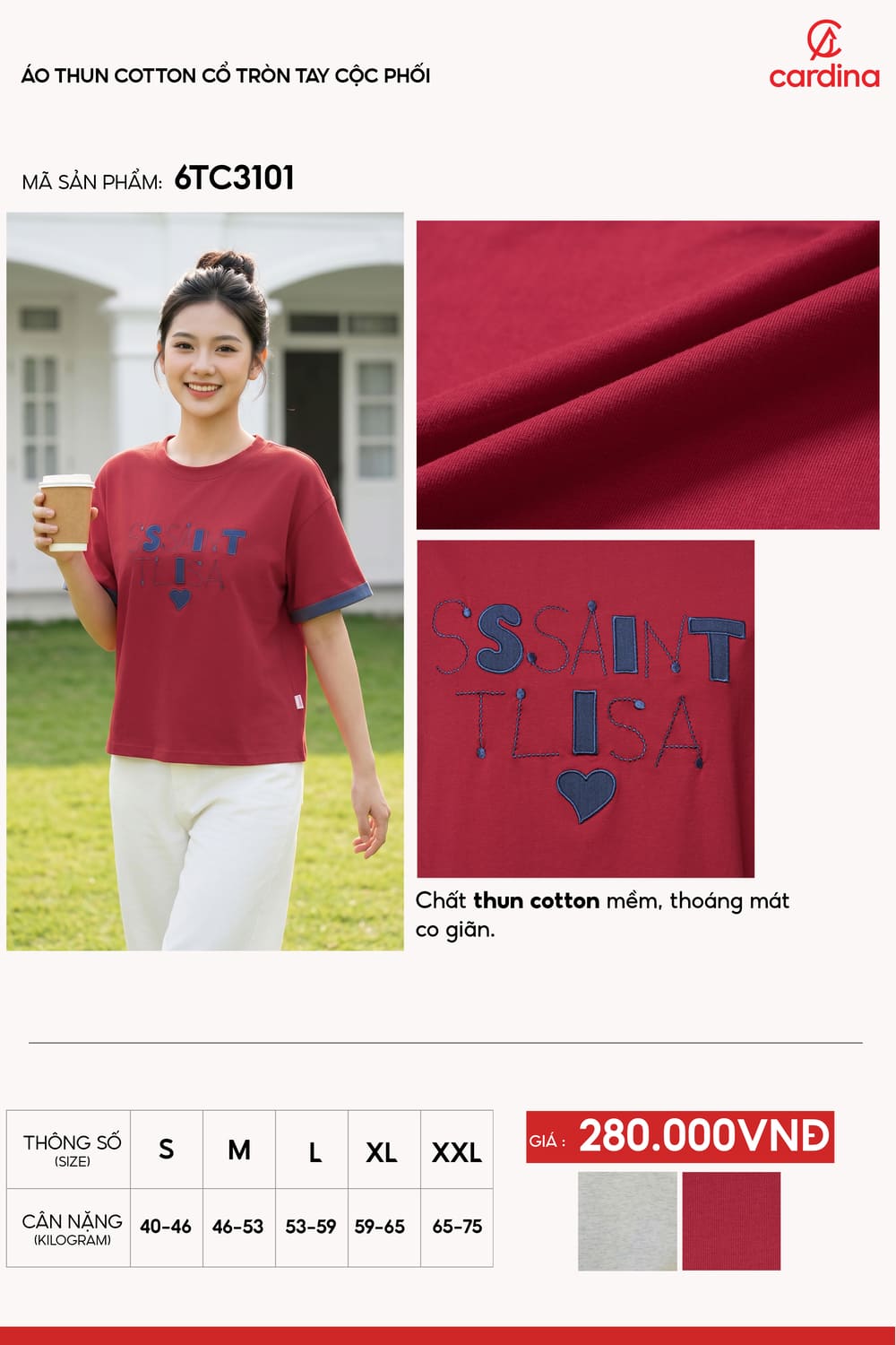 Áo thun cotton cổ tròn tay cộc phối