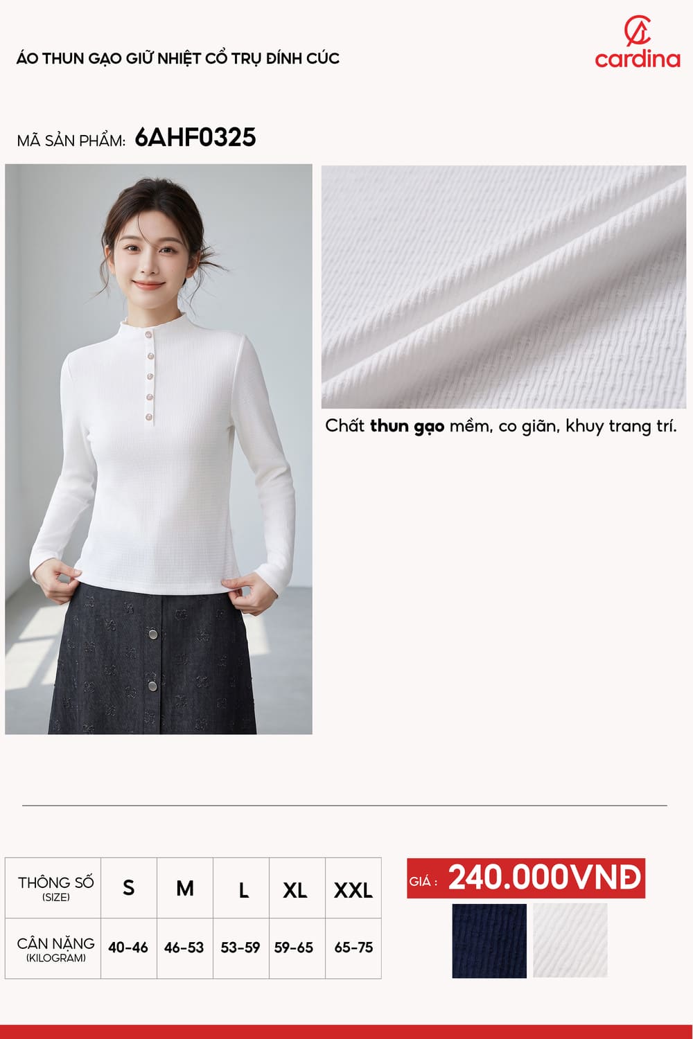 Áo thun giữ nhiệt cổ trụ đính cúc