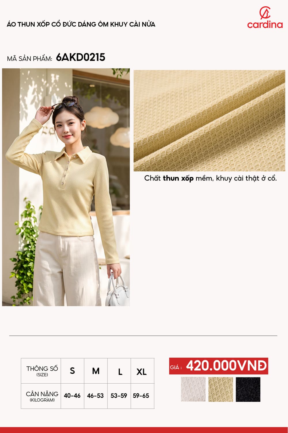 Áo kiểu cổ đức dáng ôm khuy cài nửa