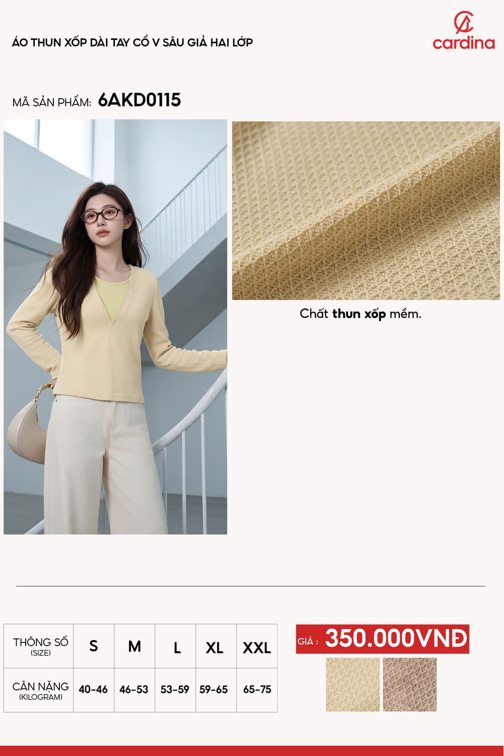 Áo kiểu dài tay cổ V sâu giả hai lớp