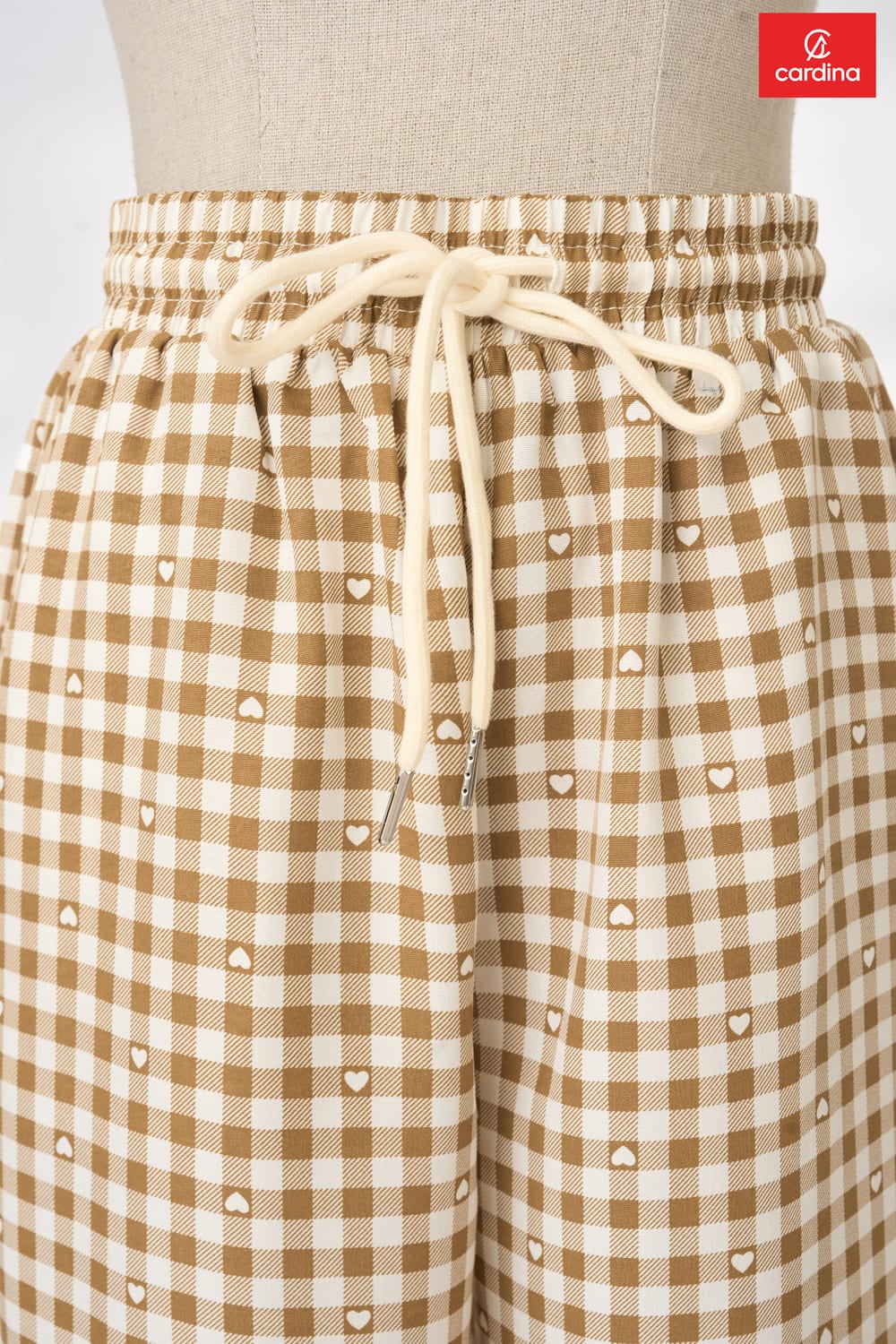 Vải Nỉ lông cừu quần thô kẻ suông dài in hình cổ tròn