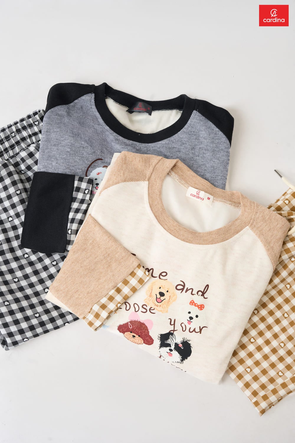 Vải Nỉ lông cừu quần thô kẻ suông dài in hình cổ tròn