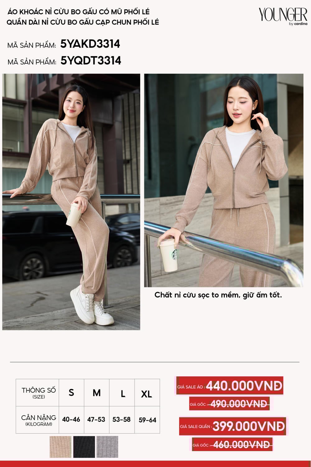 Quần dài nỉ cừu bo gấu cạp chun phối lé năng động.