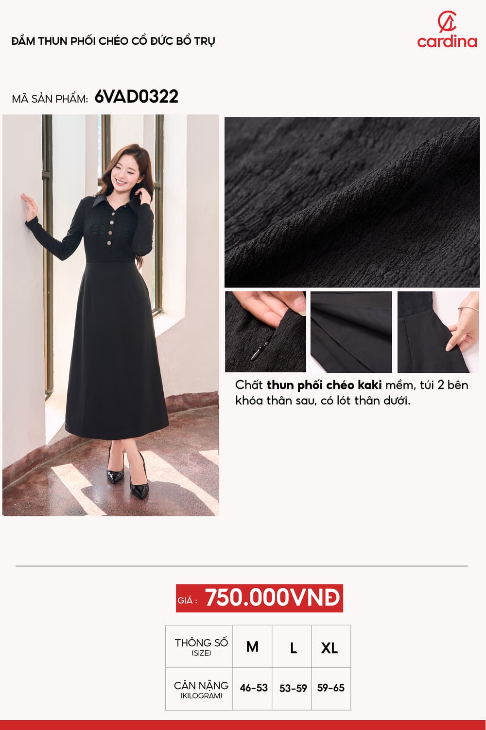 Đầm thun phối chéo cổ đức bổ trụ