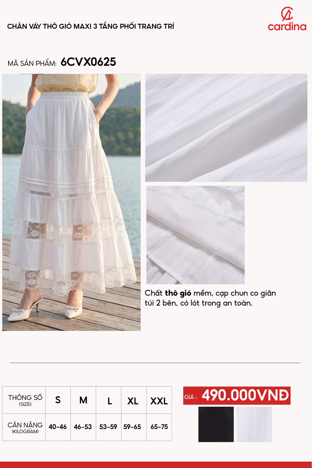 Chân váy maxi 3 tâng phối dây trang trí