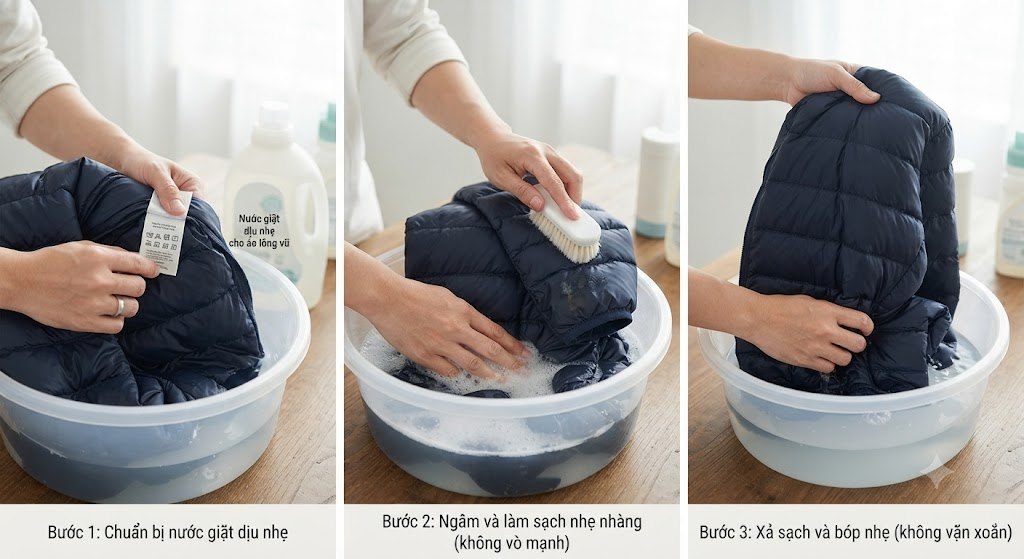 giặt áo phao lông vũ