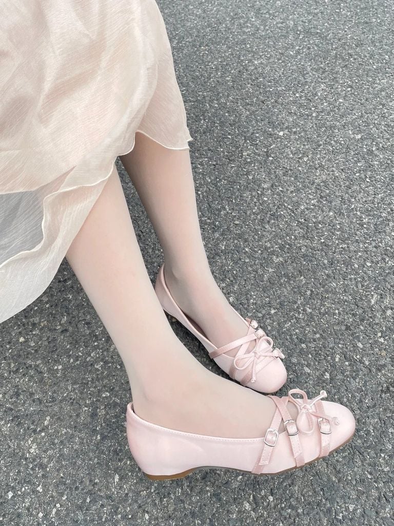 Giày búp bê hồng nhiều quai