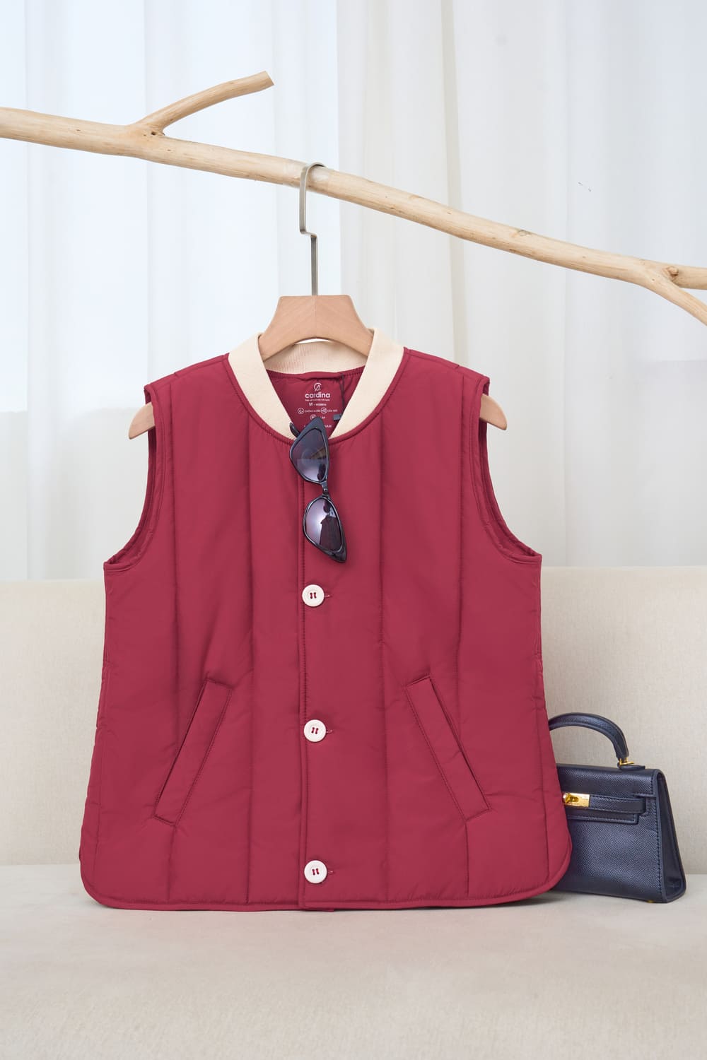 Áo phao gile nữ Cardina bo cổ chần dọc