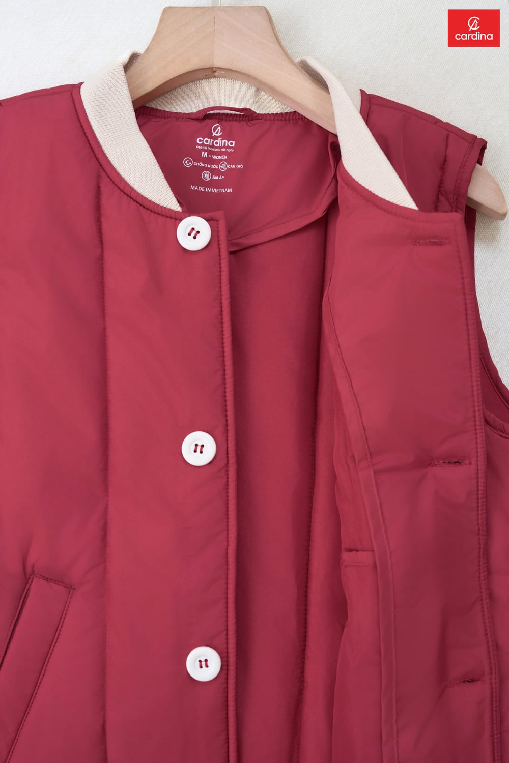 Áo phao gile nữ Cardina bo cổ chần dọc