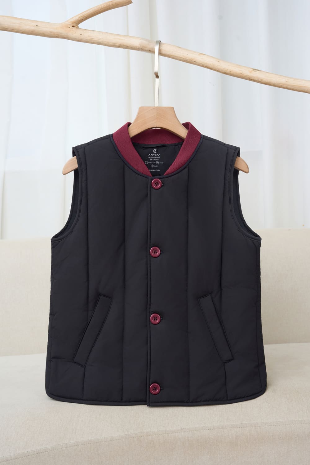 Áo phao gile nữ Cardina bo cổ chần dọc