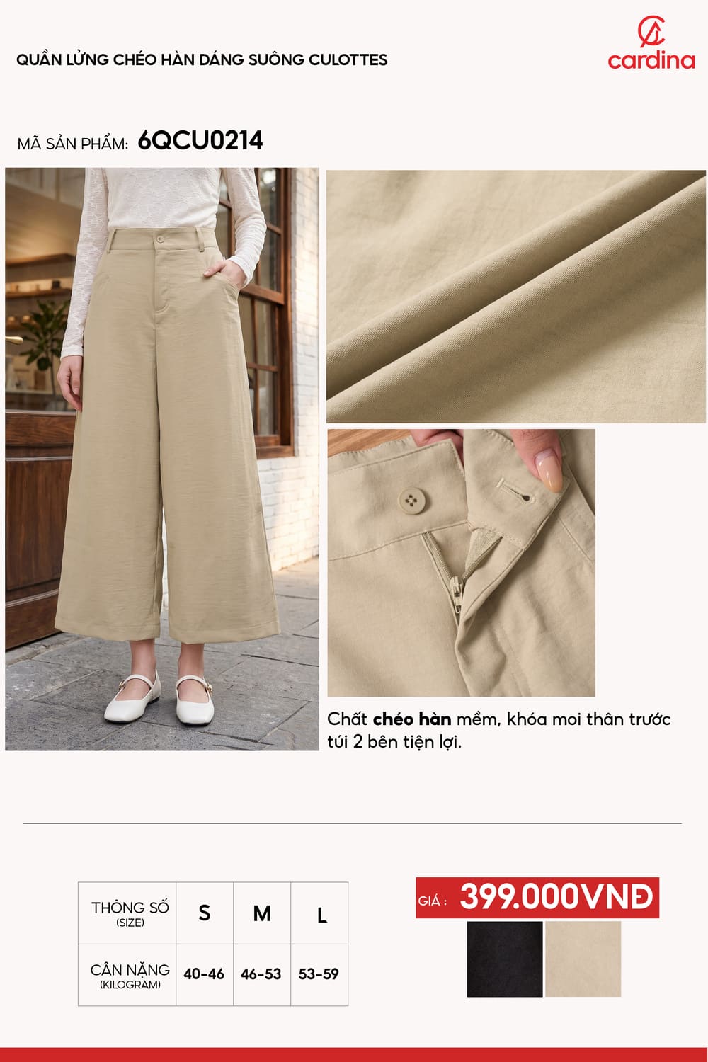 Quần lửng chéo hàn dáng suông culottes
