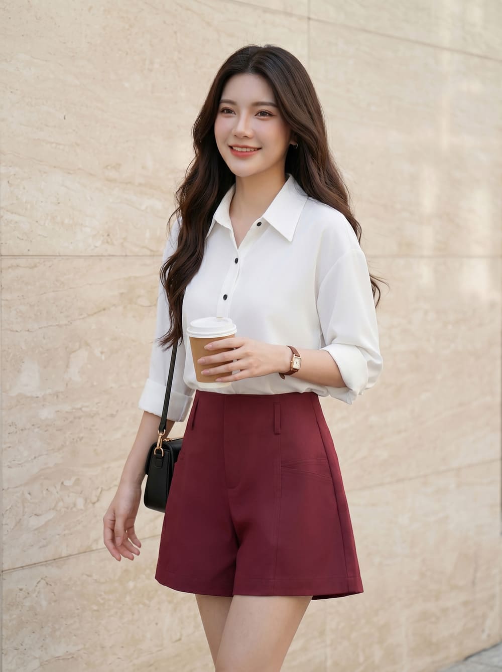 quần sooc cạp cao dáng a có gân trước