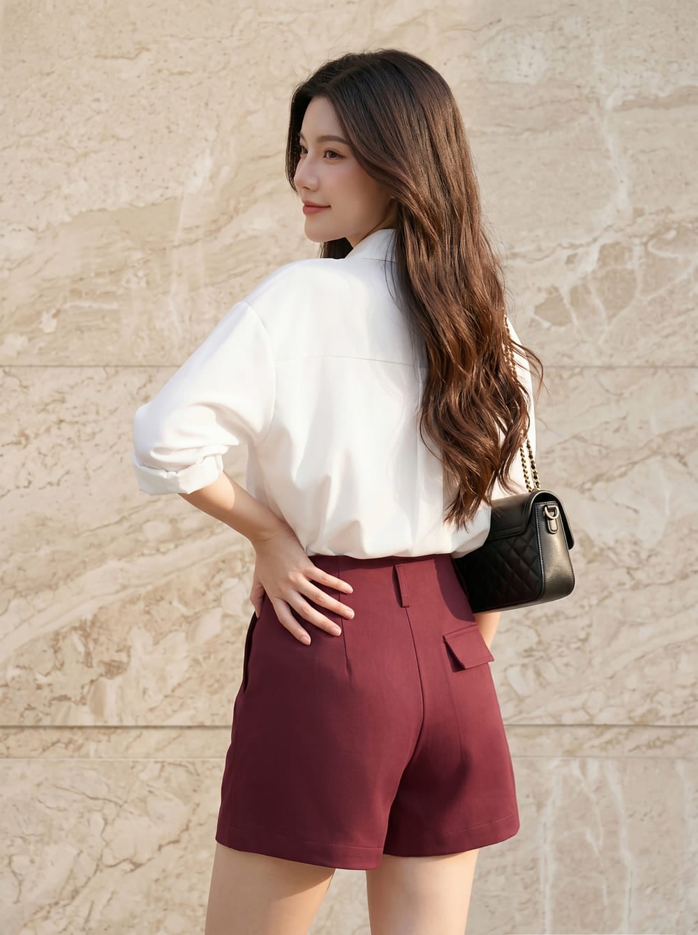 quần sooc cạp cao dáng a có gân trước