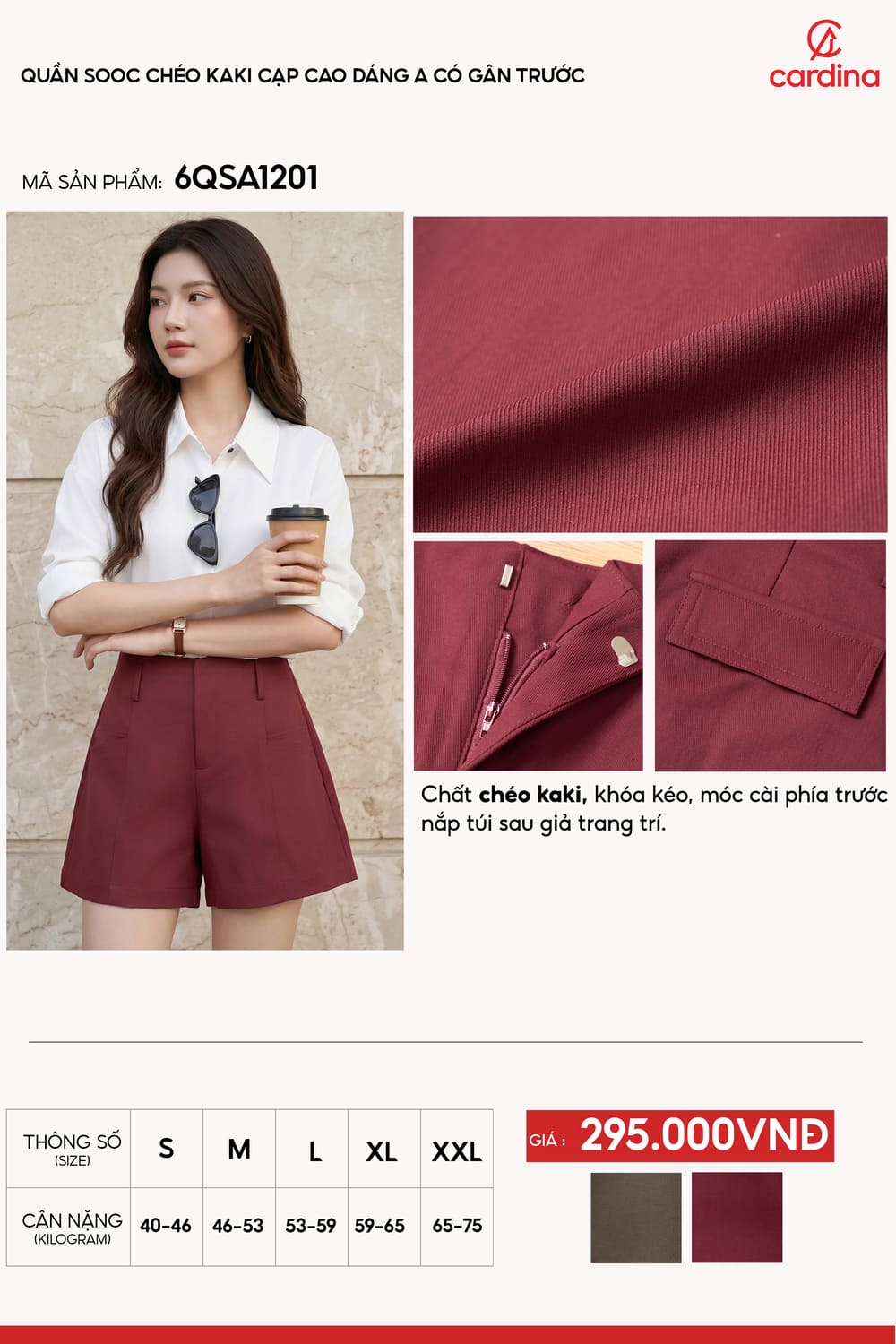 quần sooc cạp cao dáng a có gân trước