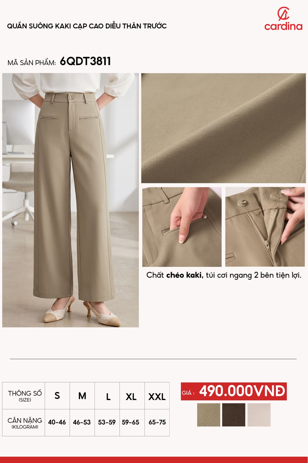 Quần suông kaki cạp cao diễu thân trước