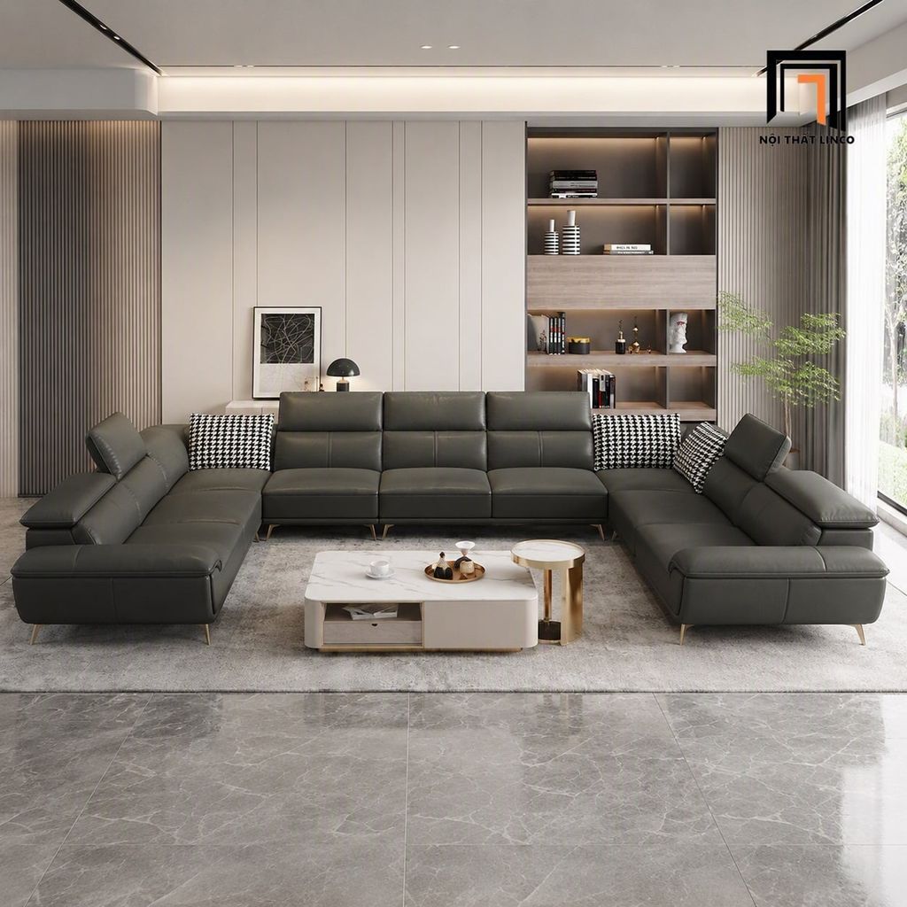 sofa chữ U dài 3m8 xám đen