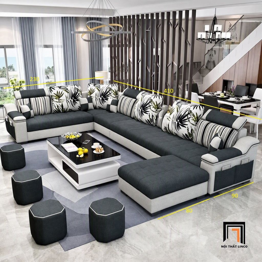 sofa chữ U dài 4m1 cho gia đình
