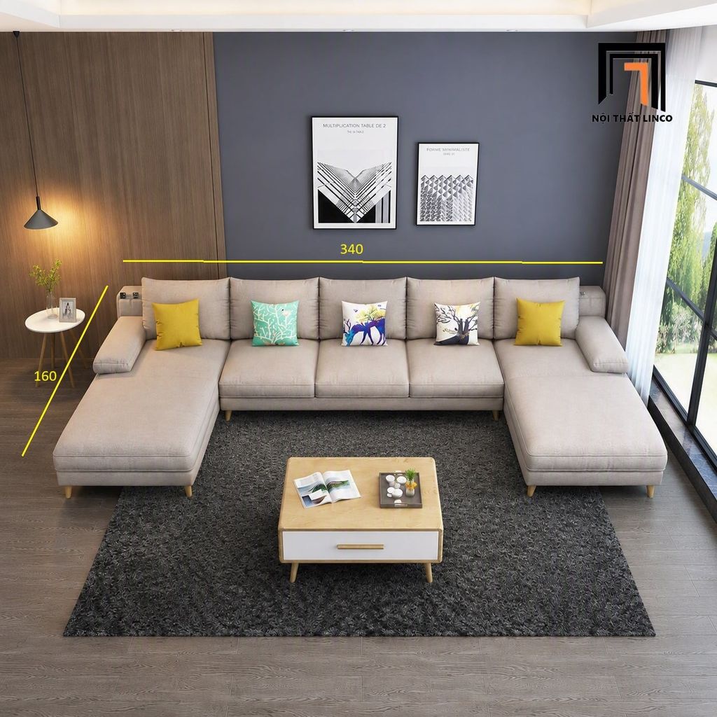 sofa chữ U dài 3m4 phòng khách lớn