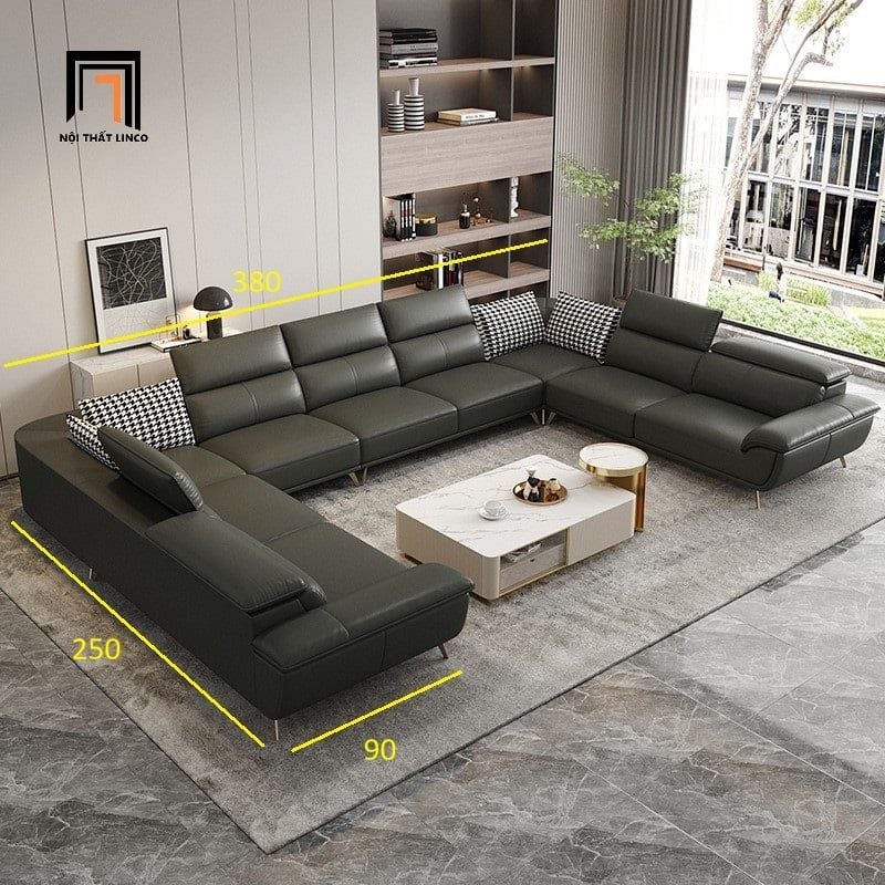 sofa chữ U dài 3m8 xám đen