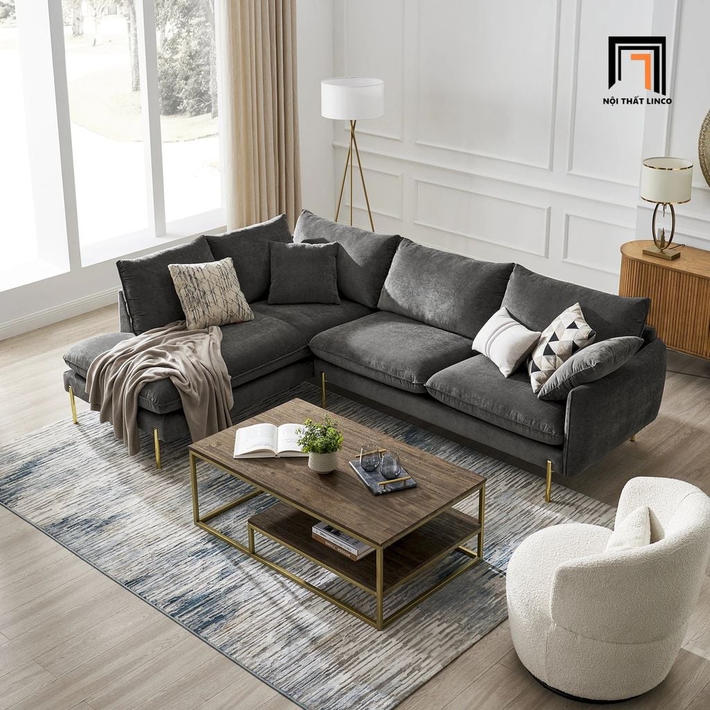 sofa chữ U dài 3m xám đen