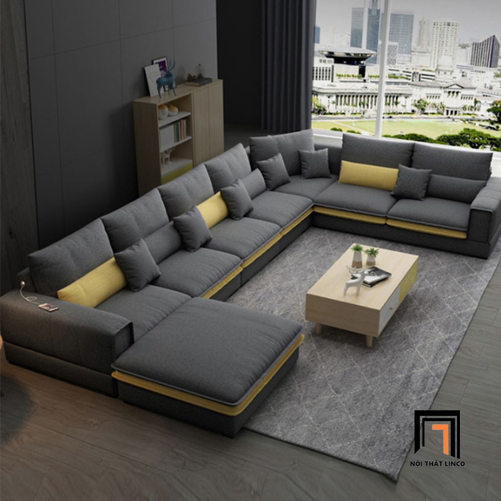 sofa chữ U dài 3m65 phối màu vải đẹp
