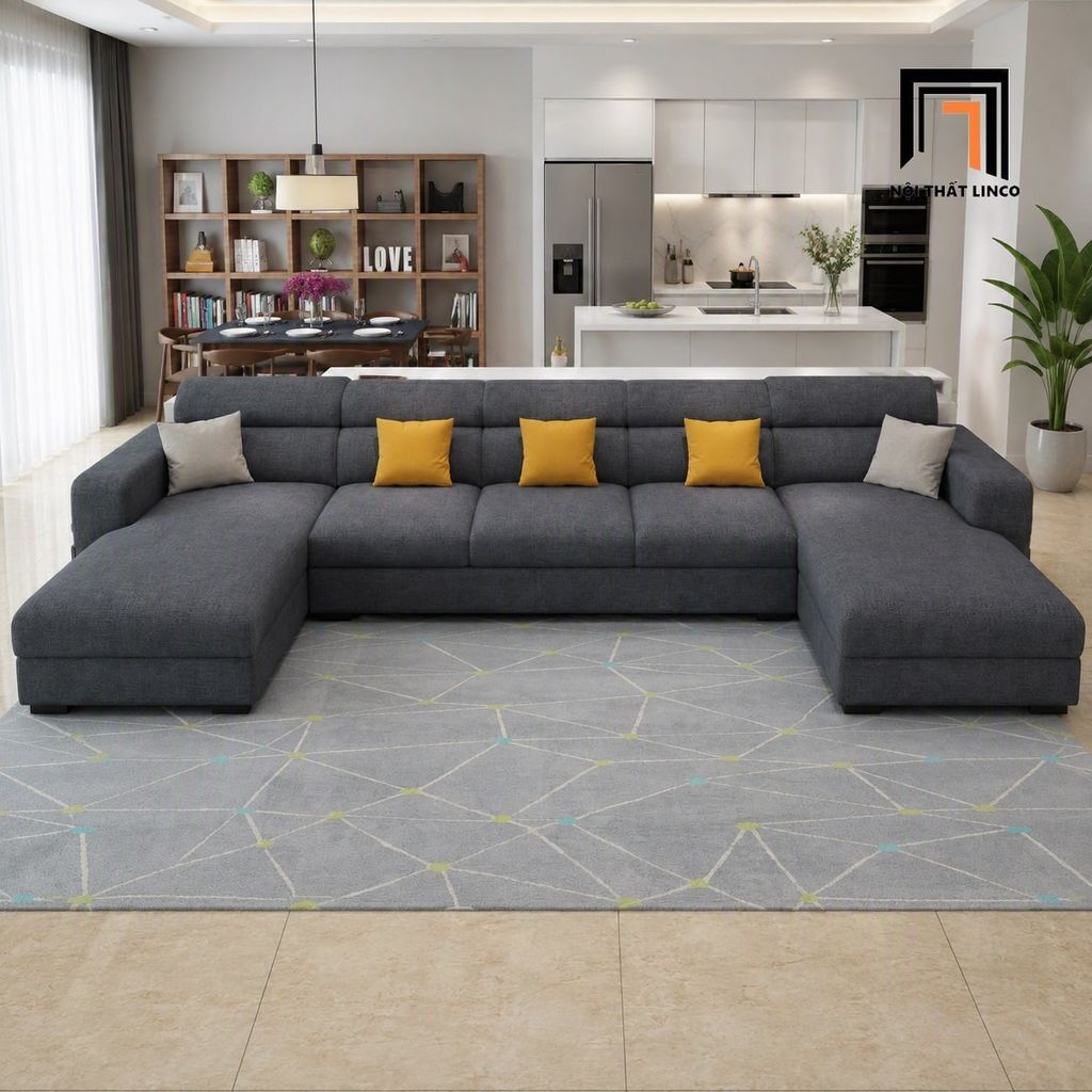 sofa dài chữ U 3m4 xám đậm