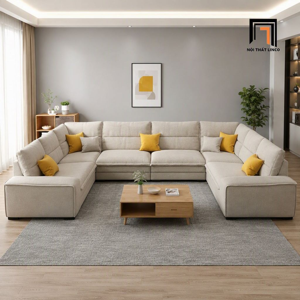 sofa chữ U dài 3m5 vải nỉ