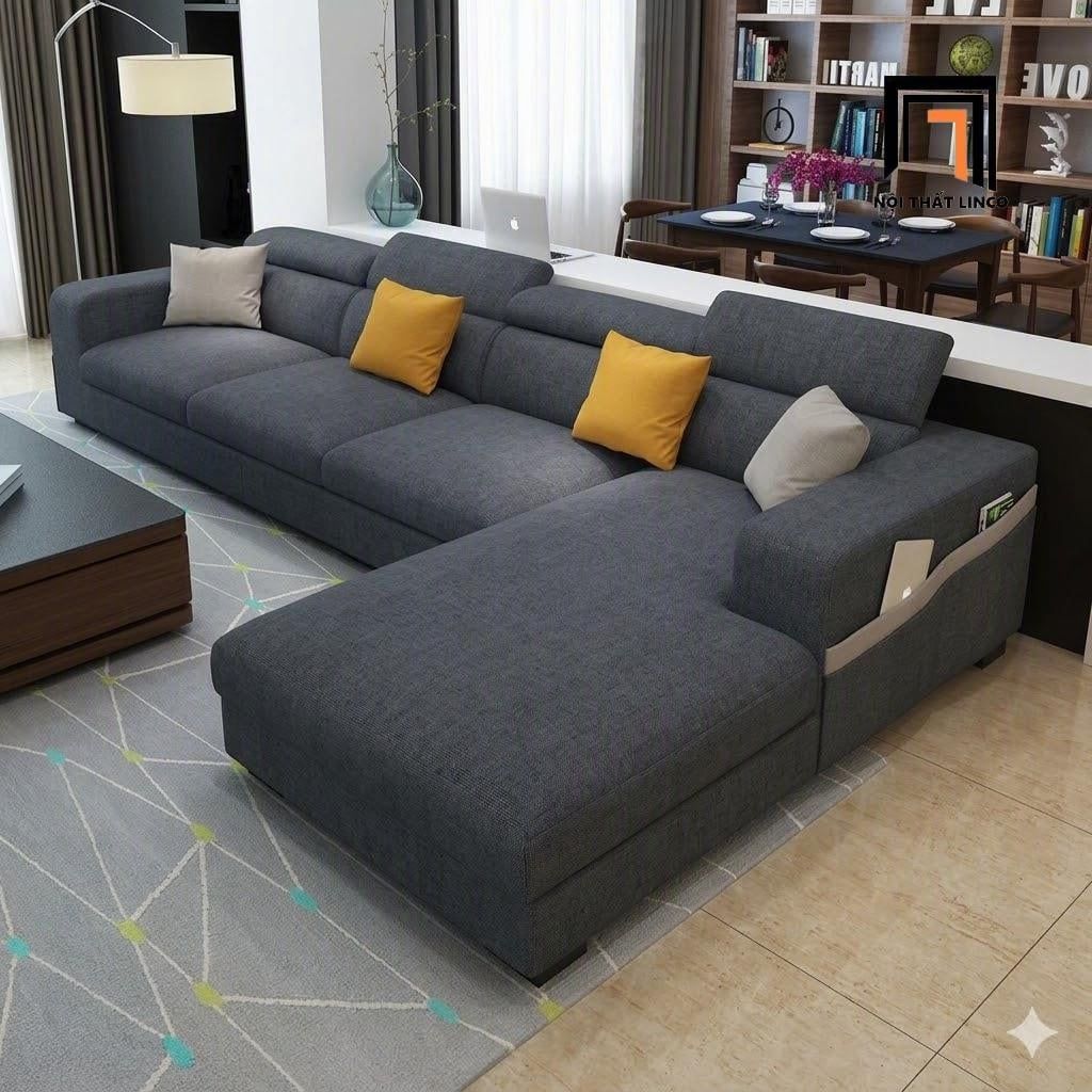 sofa dài chữ U 3m4 xám đậm