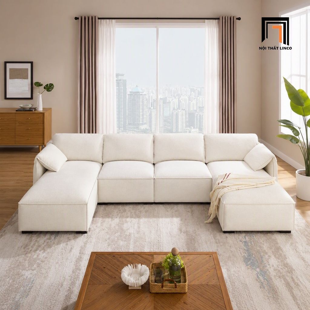 sofa chữ U dài 3m2 vải nỉ
