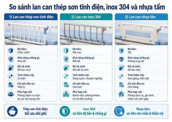 Các loại lan can giường bệnh y tế