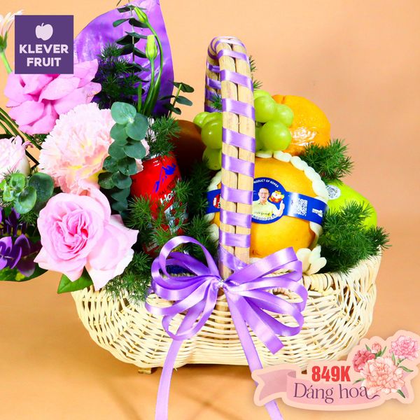Xu Hướng Quà Tặng 20/10 Năm 2025 – Đẹp, Lành, Sang Trọng Giỏ Quà 20/10 Trái Cây Mix Hoa Tươi Tone Tím Trang Nhã