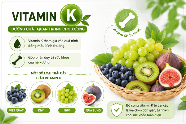 Có Bao Nhiêu Loại Vitamin Trong Trái Cây Tươi? Việt quất, kiwi, nho và quả sung là những loại trái cây chứa vitamin K.