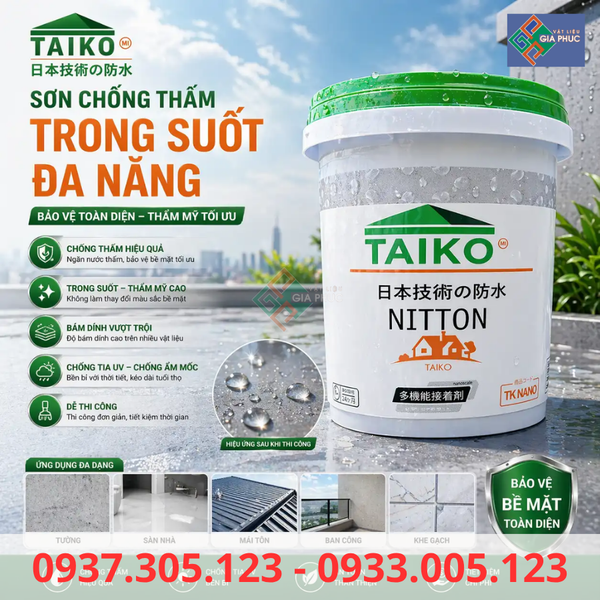 CHỐNG THẤM TRONG SUỐT TAIKO NITTON 18L MÀNG DẺO - CHỐNG THẤM MÁI TÔN, MÁI NGÓI, TƯỜNG NGOÀI GIÁ RẺ CHẤT LƯỢNG CAO