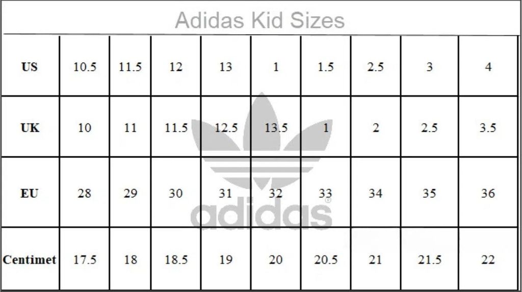Bảng Size Giày Adidas Trẻ Em