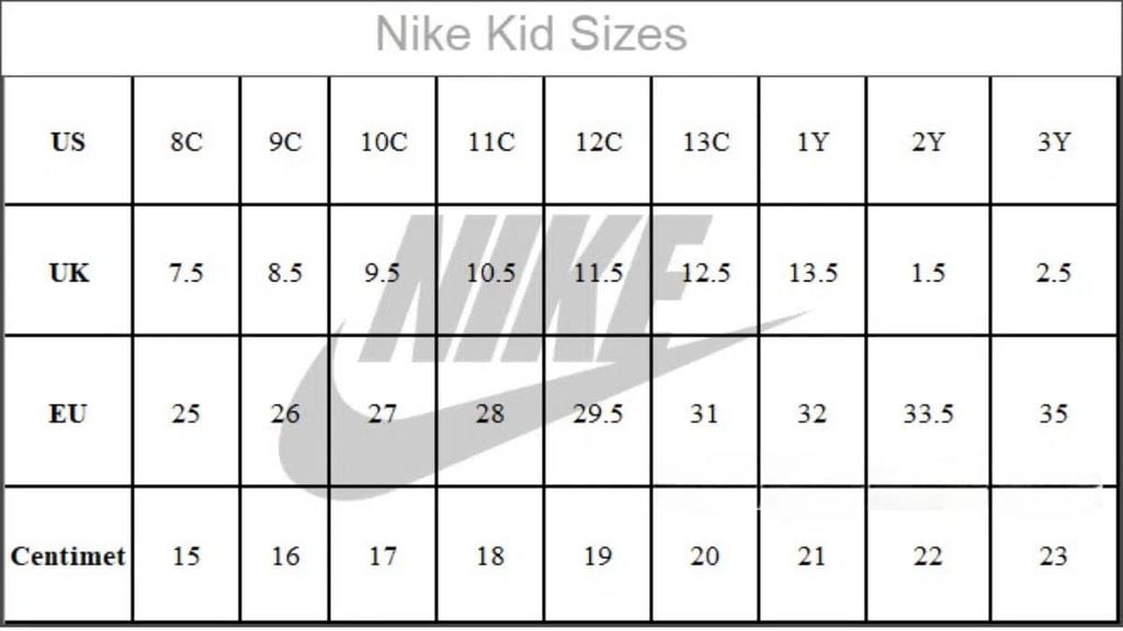 Bảng Size Giày Nike Trẻ Em
