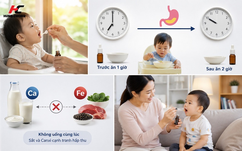 Mẹ nên bổ sung Sắt cho trẻ vào buổi sáng và Không sử dụng canxi cùng lúc