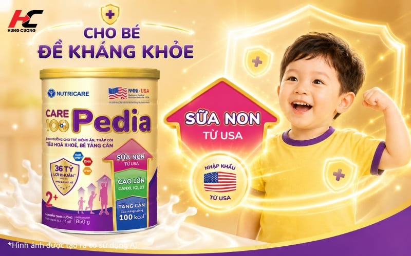 Care 100 Pedia chứa sữa non từ USA cho bé đề kháng khỏe