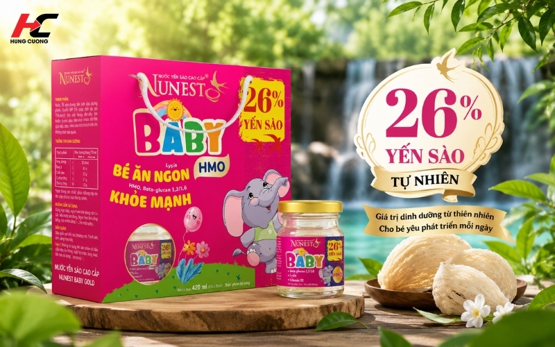 nước yến sào nunest baby HMO chứa 26% yến sào tự nhiên