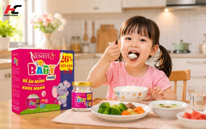 Bé ăn ngon hơn với nước yến sào nunest baby HMO