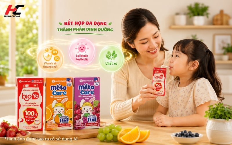 Sữa chua uống chứa vitamin, lợi khuẩn, chất xơ dinh dưỡng cho bé