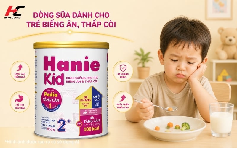 Sữa Hanie Kid dành cho trẻ biếng ăn thấp còi