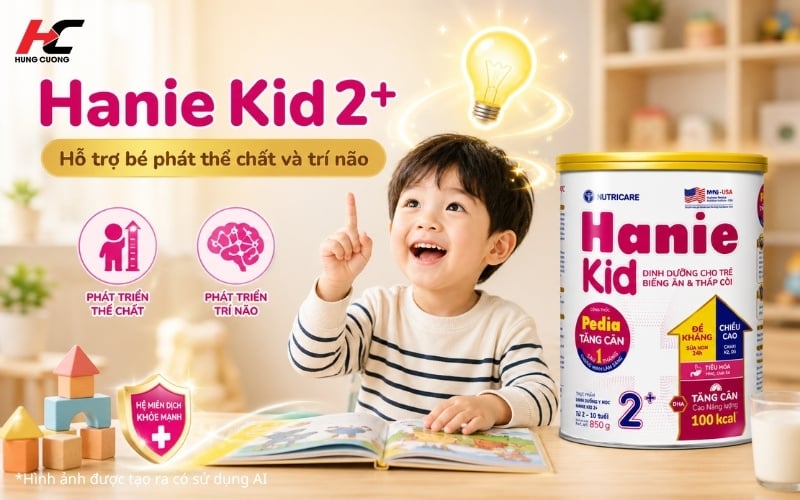 Sữa Hanie Kid 2+ cho bé phát triển thể chất và trí não