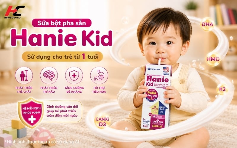 Sữa bột pha sẵn Hanie Kid dinh dưỡng tiện lợi cho trẻ từ 1 tuổi