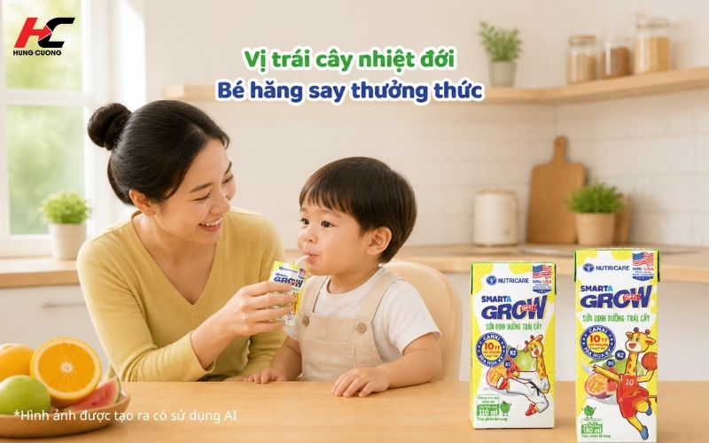 Sữa trái cây Smarta Grow Opti vị trái cây nhiệt đới bé thưởng thức vui vẻ