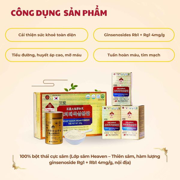 Công dụng của bột thái cực sâm Daedong Hàn Quốc đối với sức khỏe.