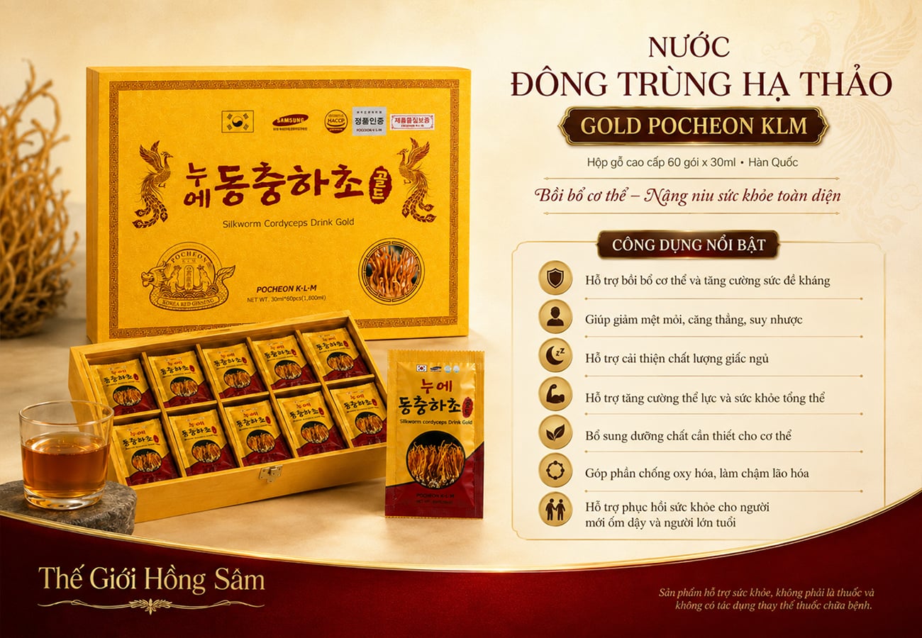 Công dụng Nước Đông Trùng Hạ Thảo Gold Pocheon KLM hỗ trợ bồi bổ sức khỏe