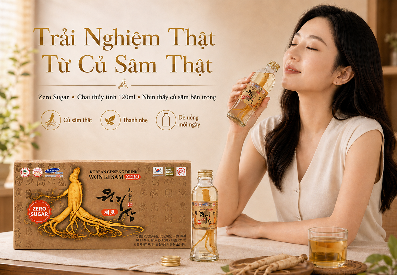 Nước hồng sâm không đường có củ Won Ki Sam 120ml x 10 chai